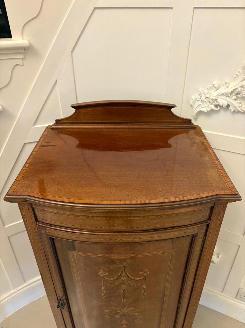 Superb Quality Antique Edwardian Mahogany Inlaid Bow Fronted Side Cabinet - Image 6